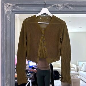 Zara 90's Y2K Cottagecore Olive Green Sheer Knit Cropped Cardigan S